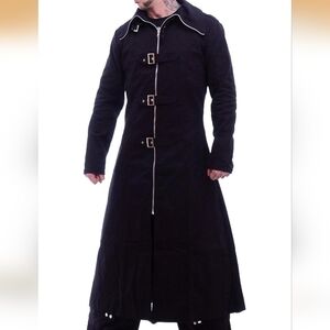 Necessary Evil Highwayman Coat XXL Gothic Full Length Buckle Trench Hooded Black